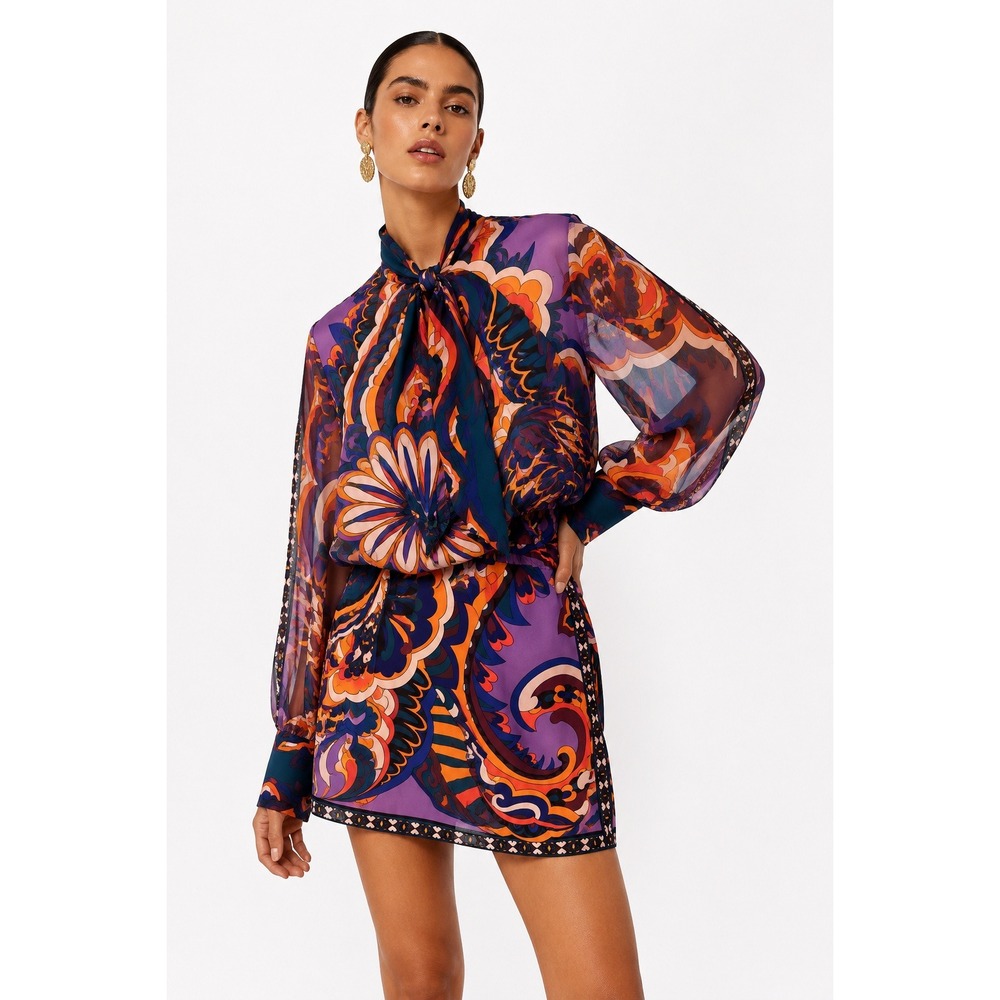 Zara Paisley Print‎ Mini Dress Women XS Sheer Blouse Top Boho Retro Chic